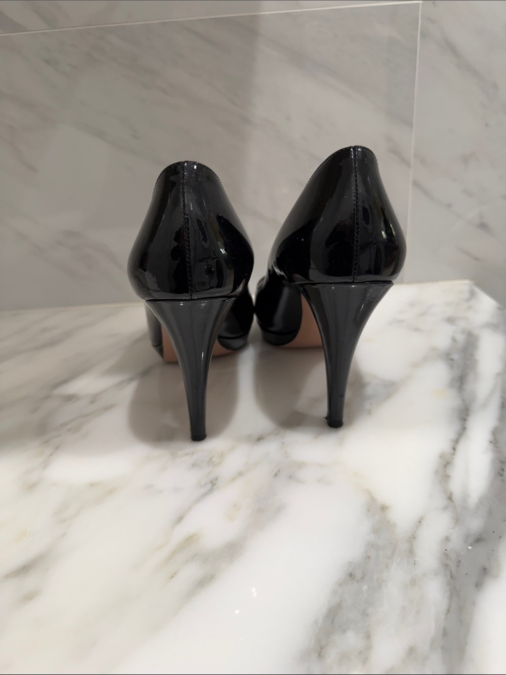 Prada Black Patent Leather Peep-Toe Heels - Picture 3 of 4